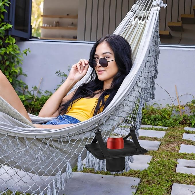 Hammock Drink Holder, Black Hanging Cup Holder for Yard, Poolside, and Outdoor, Nylon Material, Convenient for Cups, Bottles, and Cans, Perfect for Spring Outdoors, Customizable
