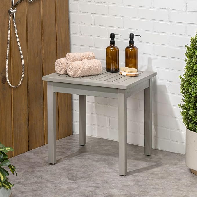 JONATHAN Y Archer 18" Square Acacia Wood Outdoor Side Table, Modern Glossy Gray Slatted Patio End Table for Porch, Poolside and Garden, Weather Resistant Accent Table END6000G