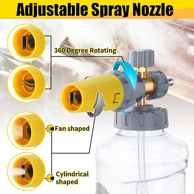 Tool Daily Foam Cannon with Pressure Washer Gun 5000 PSI, Power Washer Gun with 3/8'' Swivel Quick Connector, Adjustable Foam Blaster, M22 and 1/4 Inch Quick Connect, 1.5 Liter