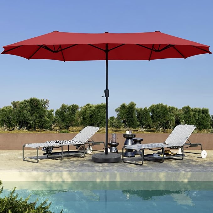 13 ft Patio Umbrella with Base, Large Rectangle Outdoor Umbrella with Matching Stand, Strap, Crank, Red