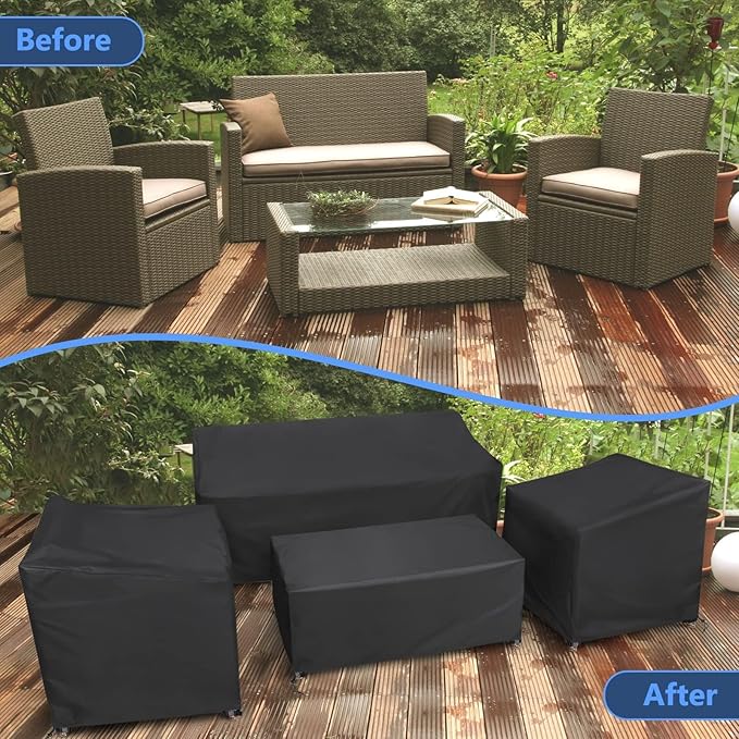 STARTWO Patio Furniture Covers 4 Piece Set, Heavy Duty Waterproof Outdoor Furniture Cover for Rattan Wicker Conversation Set, Black