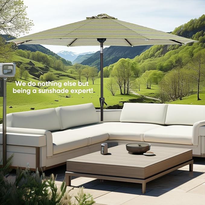Tempera Patio Market Outdoor Table Umbrella with Push Button Tilt and Crank, Large Sun Umbrella with Sturdy Pole & Fade Resistant Canopy, Easy to Set