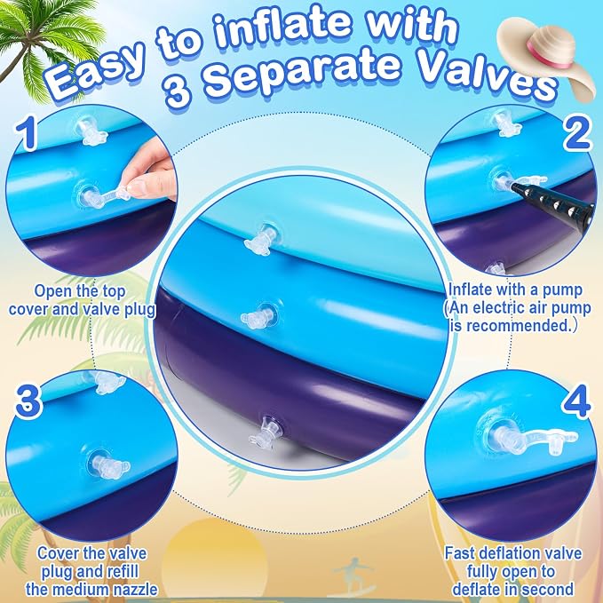 VioraWhite 6 Pack Inflatable Kiddie Pool for Toddlers 34"x10" Blue Blow up Kids Swimming Pool Small 3 Rings Round Baby Pools for Indoor Outdoor Water Game Play Center
