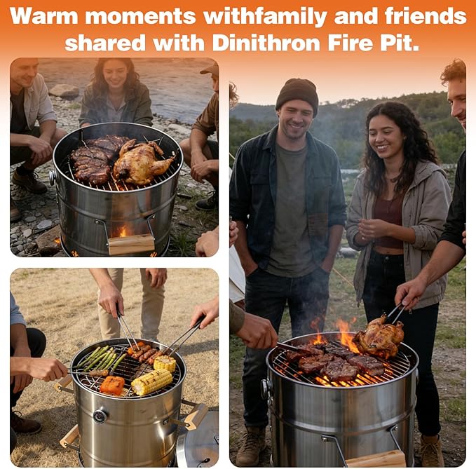 Charcoal Barrel Smoker Grill Combo, 100% Premium 304 Stainless Steel | 95% Less Smoke & Even Heat, Easy Clean Outdoor BBQ Cooker for Backyard & Balcony (Medium, 25 LBS Capacity)