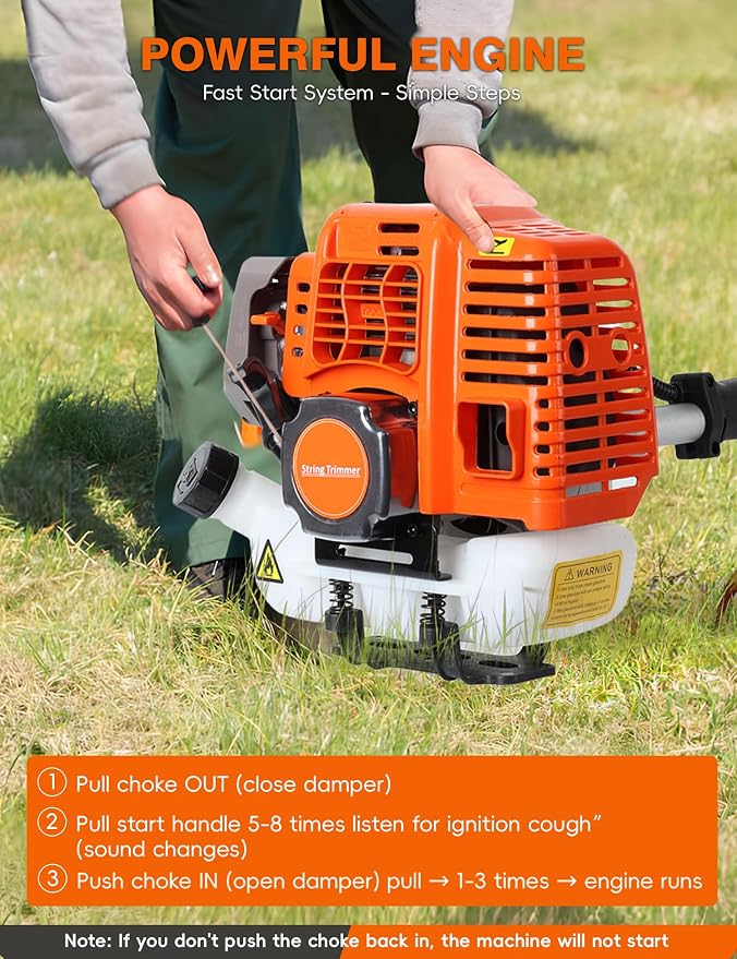 5-in-1 Gas Lawn Mower & Brush Cutter | 52CC 2-Cycle Cordless Trimmer with 43'' Extendable Pole | 2.3KW Weed Wacker, Chainsaw, Edger for Home Yard & Garden Maintenance Orange