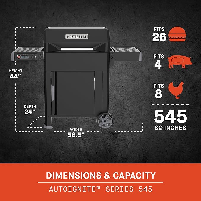 Masterbuilt AutoIgnite 545 Digital Charcoal Grill and Smoker Combo for Easy Grilling, Digital Control, App, Sear Plate, Mini Hopper and 545 BBQ Cooking Square In. in Black