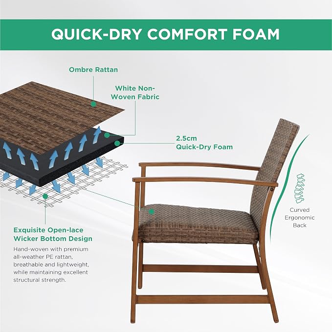 4-Piece Patio Furniture Set, Wicker Outdoor Conversation Set with Coffee Table and Padded Seat Cushions, Rattan Sectional Sofa for Yard, Garden or Patio, Brown