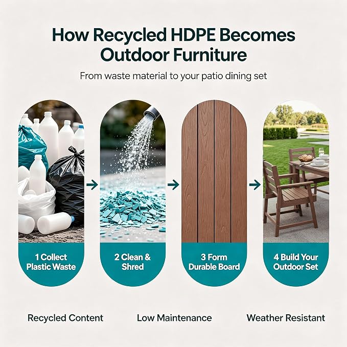 LOUNZY 9 Piece Outdoor Dining Set for 8, HDPE Patio Furniture, Brown | 75.2” table,Heavy-duty 8 person patio set, mixed chair eco-friendly HDPE, comfortable seating for large outdoor meals