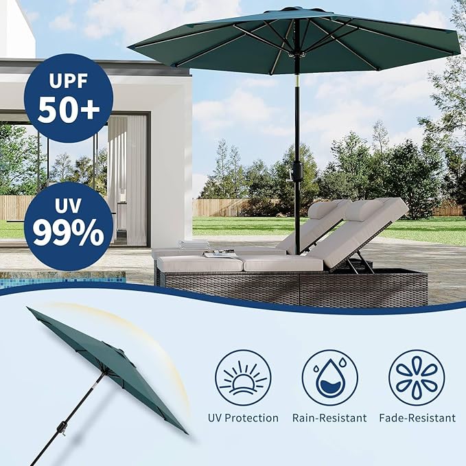 CABIHOME 10 ft Outdoor Patio Umbrella, Outdoor Table Umbrella with 8 Sturdy Ribs | Crank Lift & Push Button Tilt, Yard Umbrella, Market Umbrella for Garden Pool Deck Yard