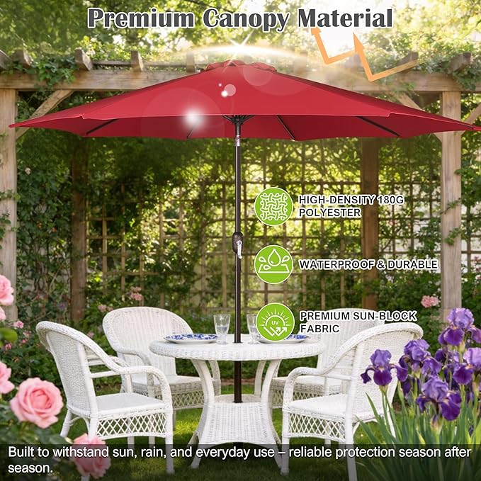 Blissun 10FT Outdoor Patio Umbrella, Outdoor Table Umbrella, Yard Umbrella, Market Umbrella with 8 Sturdy Ribs, Push Button Tilt and Crank