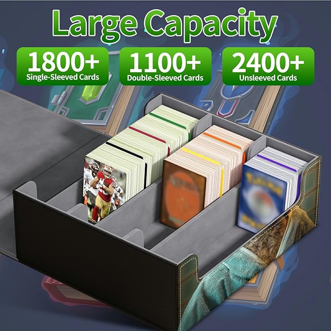 Large Card Deck Box for MTG, Fits 1200+ Sleeved Cards, PU Leather Storage Case with Strong Magnetic Closure, Multiple Colors Available for TCG CCG Baseball Card Collections, Glasses Rabbit