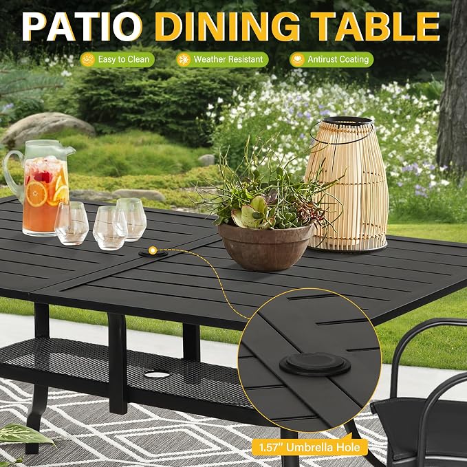 Oakcloud 60"x36" Patio Dining Table, Outdoor Metal Rectangular Table Patio Furniture Classic Black Table with 1.57" Umbrella Hole, for Garden Backyard Poolside Deck