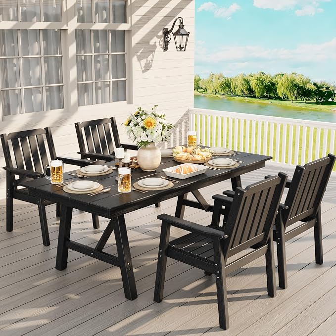 IDEALHOUSE Set of 4 Outdoor Dining Chairs, Durable HDPE Garden Patio Chairs with Sturdy Frame, All-Weather and Waterproof for Deck, Porch, Poolside and Backyard, Black