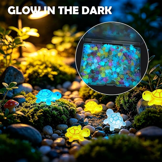 Mini Resin Turtles, Glow in The Dark Tiny Turtle Figurines, Miniature Landscape Ornaments for DIY Fairy Garden, Dollhouse, Aquarium, Fish Tank, Plant Pot Decor, Party Craft Supplies (200)