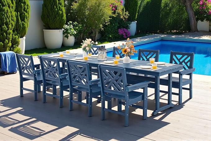 10 Piece HDPE Outdoor Dining Set for 8, Patio HDPE Furniture Set with 2 Table and Umbrella Hole, Outdoor Table and Chairs for Garden, Poolside, Backyard, Deck