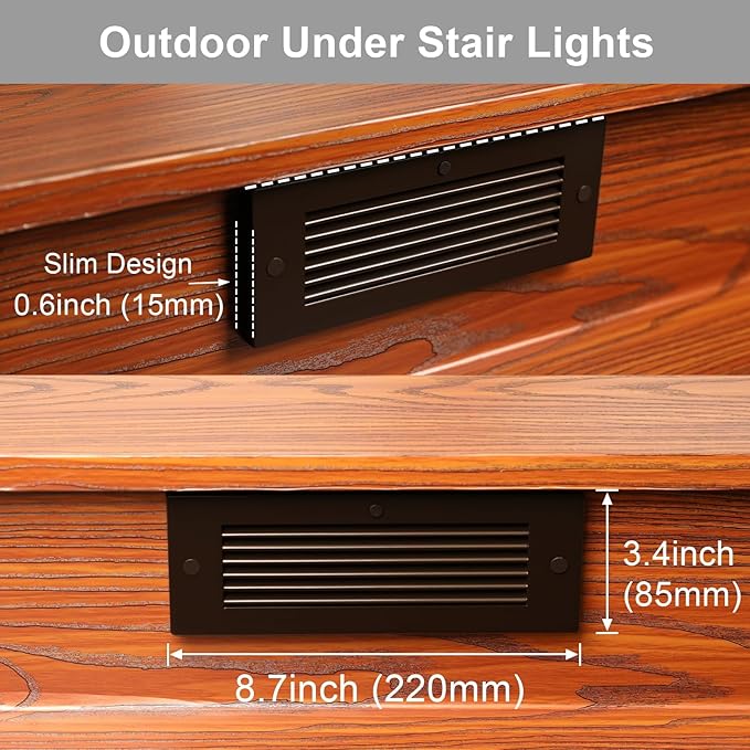 Color Changing RGB Low Voltage Deck Lights, 5W, 8.7 Inch 12V Waterproof Wired Outdoor Stair Lights for Steps, Decks, Fences, Stairwell, Large Area Glare Free Surface Mount, Bronze, ETL, 1PK