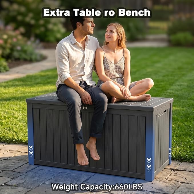 180 Gallon Large Outdoor Storage Deck Box, Double-Wall Resin Patio Container for Cushions, Garden Tools & Pool Accessories, Lockable, Weather-Resistant, Doubles as Bench, Black
