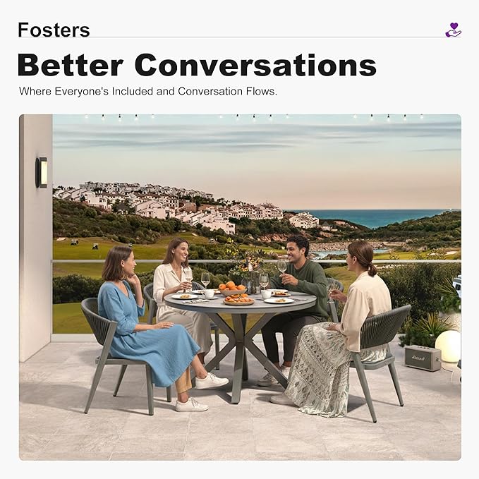 PURPLE LEAF 5 Pieces Oversized Round Dining Set Aluminum Frame and Wicker Rattan Patio Table and Chairs with Cushions for Garden Deck Outdoor Grey