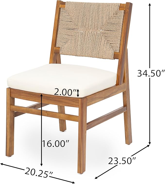 Christopher Knight Home Harly Acacia Wood Patio Dining Set for 6, Solid Wood Outdoor Dining Table Set for 6, 7 Piece Outdoor Dining Set with Rectangular Table and Wicker Backrest, Teak+Cream