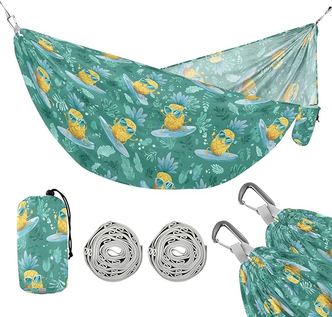 Camping Hammock Outdoor Hammocks for Outside Pineapple Surfing Cute Beach Trees Portable Lightweight with Pockets Tree Straps Indoor