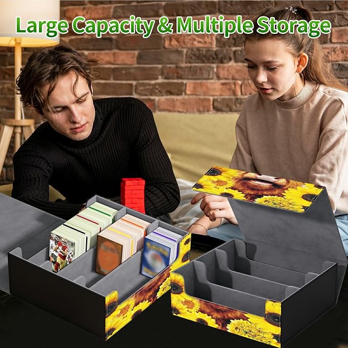 Large Card Deck Box for MTG, Fits 1200+ Sleeved Cards, PU Leather Storage Case with Strong Magnetic Closure, Multiple Colors Available for TCG CCG Baseball Card Collections, Rose Clock