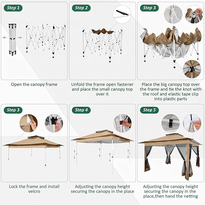 COBIZI 12x12 Pop Up Gazebos On Clearance - Upgrade Easy Up Metal Outdoor Gazebo Waterproof - Portable Gazebo with Mosquito Nettings, 4 Ropes 8 Stakes and Carry Bag for Patio Garden(Coffee)