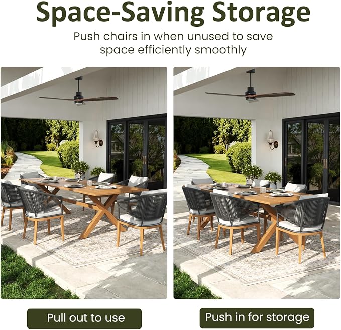 LayinSun 11 Piece Outdoor Dining Table Set, Aluminum Modern Rectangular Dining Table and All-Weather Wicker Chairs Set for Patio Deck Indoor Decor Kitchen