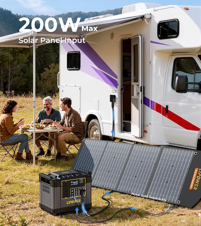 Lipower 1200W Portable Power Station, 1075Wh Solar Powered Generator AC Outlets(2000W Peak) with PD USB Ports, Electric Generator for Camping, Power Supply, Home Use, Emergency, Road Trip