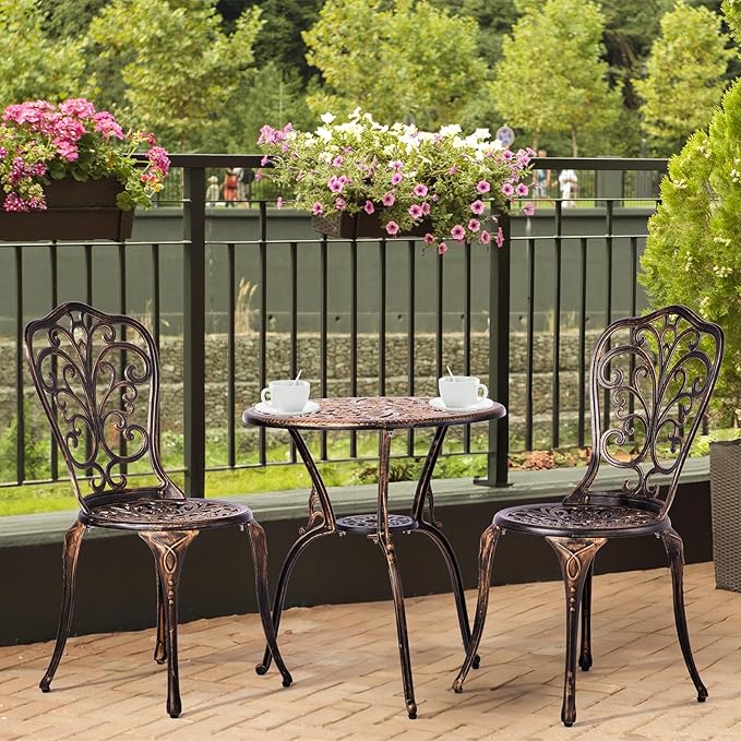 JHshop Bronze 3 Pieces Outdoor Patio Furniture Set, Garden Conversation Chairs with Table for Backyard Pool or Lawn,Balcony Furniture Sets, Table and Chairs -（Butterfly）