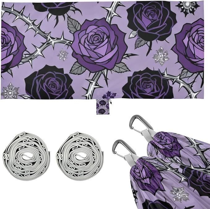 Purple Rose & Thorn Seamless Outdoor Hammocks with Tree Straps Cloth Hammock for Camping Travel Accessories