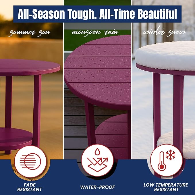 Phat Tommy Round Bar Height Patio Table - Outdoor Bar Table - Balcony Height Patio Furniture for Your Deck - Poly Outdoor Furniture, Dark Red