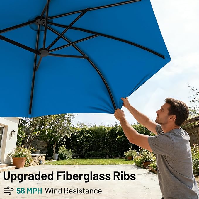 AreShark 15ft Patio Umbrella with Base, Double Sided Outdoor Umbrella with 12 Fiberglass Ribs, Large Outdoor Umbrella for Garden, Pool, Deck, Backyard & Market, Royal Blue