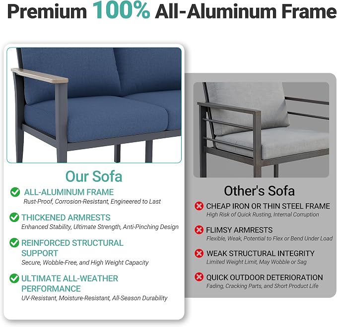 Aluminum Outdoor Patio Furniture Set with Swivel Rocking Chairs 9-Seat, Patio Sectional Sofa Patio Conversation Set with 55,000 BTU Fire Pit Table High Backrest & Thickened Cushions, Navy Blue