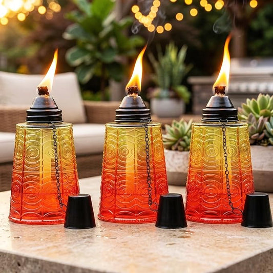 Seraphic Citronella Table Top Torches for Outdoor Patio, 16oz Decorative Glass Torch Citronella Candles for Outside Deck, Garden, Parties, Set of 3, Sunset Orange