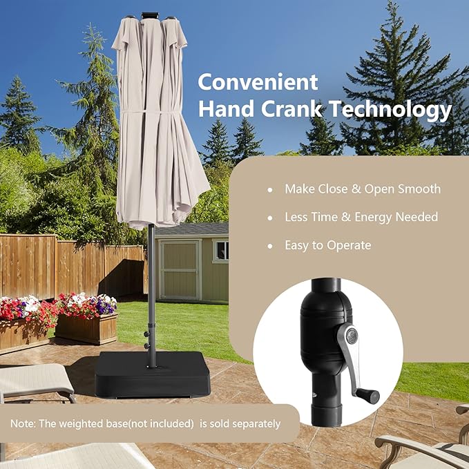 Tangkula 15 Ft Solar Patio Umbrella, Double-Sided Extra Large Outdoor Market Table Umbrella with 48 LED Lights, Crank Handle, 12 Sturdy Ribs for Poolside, Garden & Backyard (Beige)