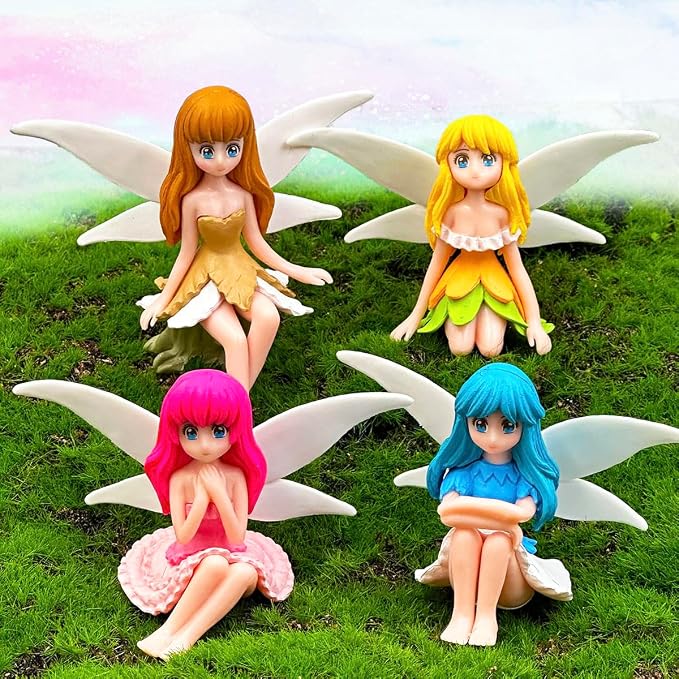 Suartus Miniature Fairy Figurines - 4Pcs Flower Small Fairies Ornaments Resin Mini Fairy Figurines Tiny Elf for DIY Fairy Garden Flower Pot Bonsai Micro Landscapes Craft Decoration Accessories