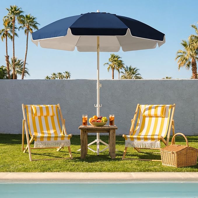 JEAREY 6.5ft Sun Shade Umbrellas, Portable Umbrella with Stand, Lightweight Sun Protection Free Standing Sport Umbrella for Outdoor Sports, Camping, Fishing, Patio, Beach, Navy