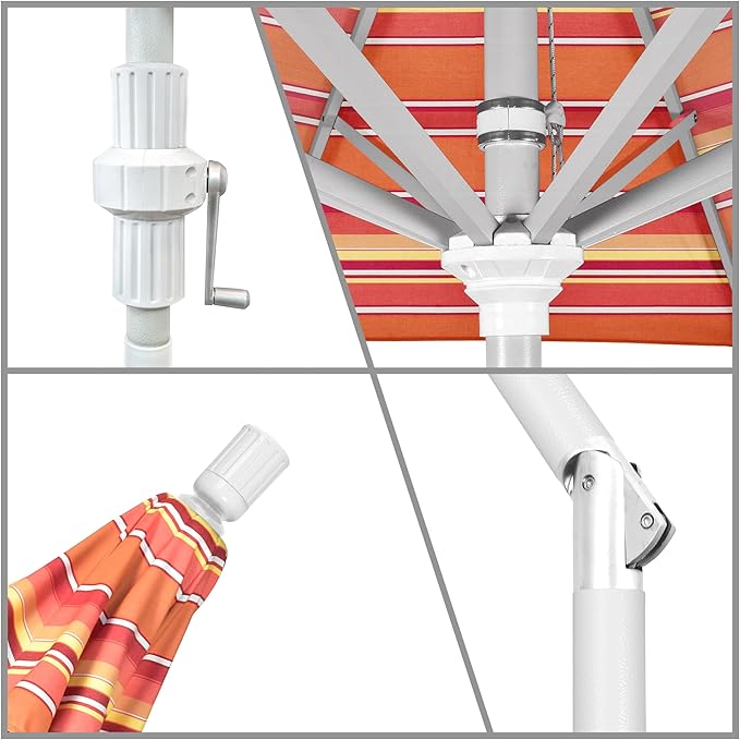 California Umbrella 7.5' Rd. Aluminum Patio Umbrella, Crank Lift, Collar Tilt, White