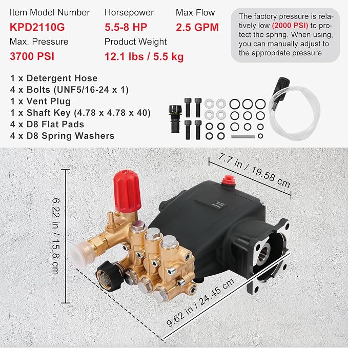 Happybuy Pressure Washer Pump, 3/4" Shaft Horizontal Triplex Plunger, 3700 PSI, 2.5 GPM, Replacement Kit for Simpson MorFlex 40224, 40225, 40226 Models, High-Pressure Power Washer Pump, Durable