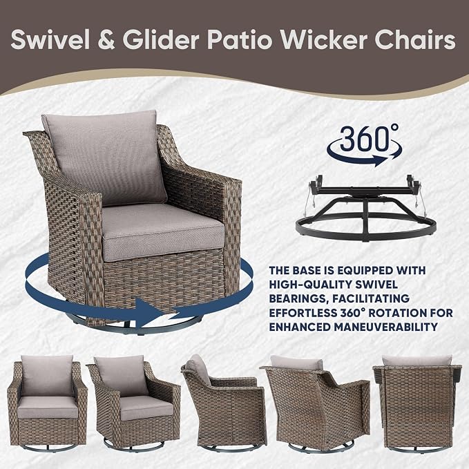 Outdoor Swivel Rocker Patio Chairs-Outdoor Swivel Chair with High Back Patio Chairs for Deck Balcony Poolside Backyard-Brown/Grey