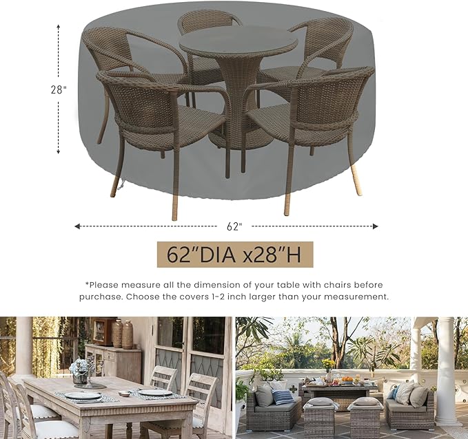 SheeChung Patio Furniture Covers,Waterproof Outdoor Table and Chair Cover,Fade Resistant Cover for Outdoor Furniture Set,Anti-UV(Round 62" DIAx28 H)