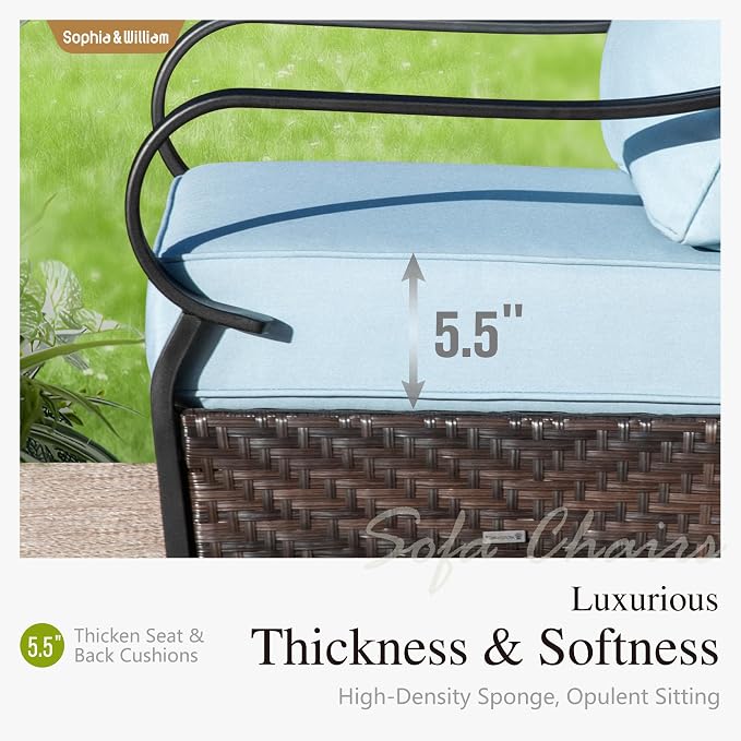 Sophia & William Patio Furniture Set with 56" Fire Pit Table, Metal Outdoor Conversation Set Patio Sectional with 3-Seater Sofas, 2 Swivel Chairs, 2 Ottomans, 1 Firepit Table for Porch Deck, Blue