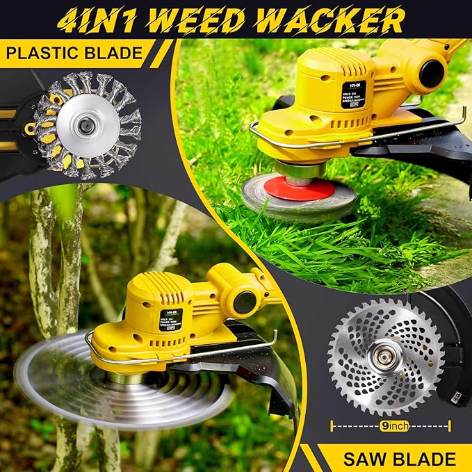 Weed Wacker Cordless for Dewalt 20V MAX Battery, 4-in-1 Battery Powered Weed Eater, String Trimmer with 5 Types of Blades, for Lawn, Yard and Bush Trimming (No Battery)