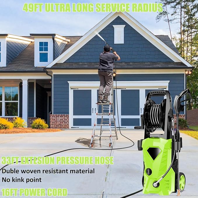 Electric Pressure Washer 5000 PSI 2.8 GPM High Power Washer with 4 Pressure Nozzle and Foam Cannon, powerwashers for Home, Car Washing, Fence Cleaning, Patio, Green