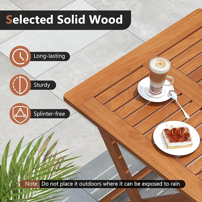Outdoor Dining Table, Folding Bistro Table with 2" Umbrella Hole & X-Shaped Frame, Square Foldable Patio Table for Outdoors, Camping, Picnic, Yard (2)