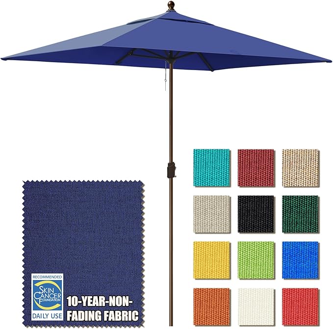 EliteShade USA 10-Year-Non-Fading 6.5x10Ft Rectangular Market Patio Umbrella, UPF 50+ UV Protection Performance Sun Umbrella, Heavy Duty Commercial Grade Outdoor Table Umbrella with Crank, Windproof Vented Top for Garden, Pool, Deck and Outdoor Playset...