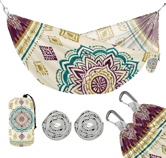 Mandala Pattern Camping Hammocks Fabric Hammock for Outside Patio Backyard Poolside