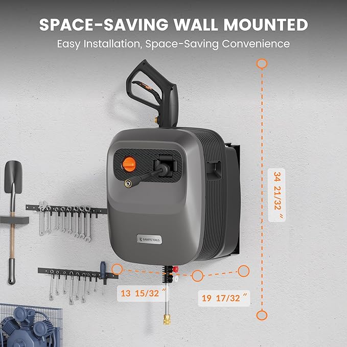 Giraffe Tools Grandfalls Pressure Washer G20B PRO, 2400 PSI 2.0 GPM, Wall Mounted Pressure Washer with 65FT Hose and Leader Hose 5ft x 5/8"