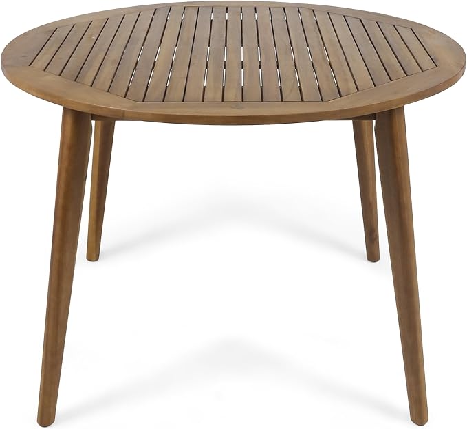 Christopher Knight Home Nick Outdoor Acacia Wood Round Dining Table, Teak Finish