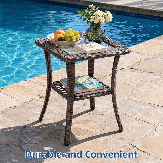 5-Piece Outdoor Swivel Chairs with Ottoman and Side Table, Patio Glider Chair with 6" Thick Cushions, Weather-Resistant Rattan Patio Furniture Set, for Yard, Poolside, Porch, Deck